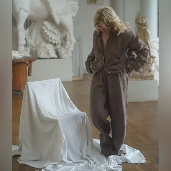 Djerf Linen Pants Brown - Picture 8 of 12